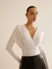 Cross-Over Collar Pleated Cinched T-Shirt sold by COMMENSE