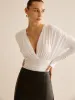 Cross-Over Collar Pleated Cinched T-Shirt sold by COMMENSE