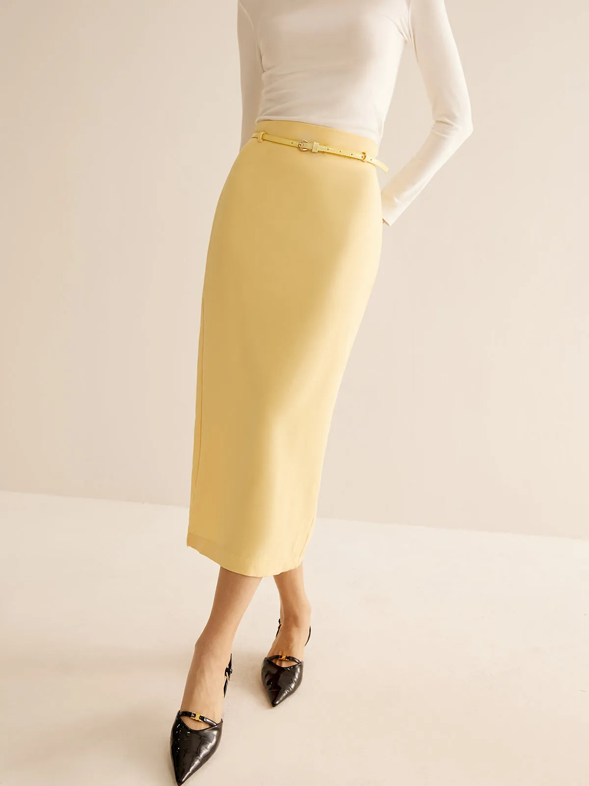 Romance Back-Split Belted Midi Skirt sold by COMMENSE product image thumbnail 4