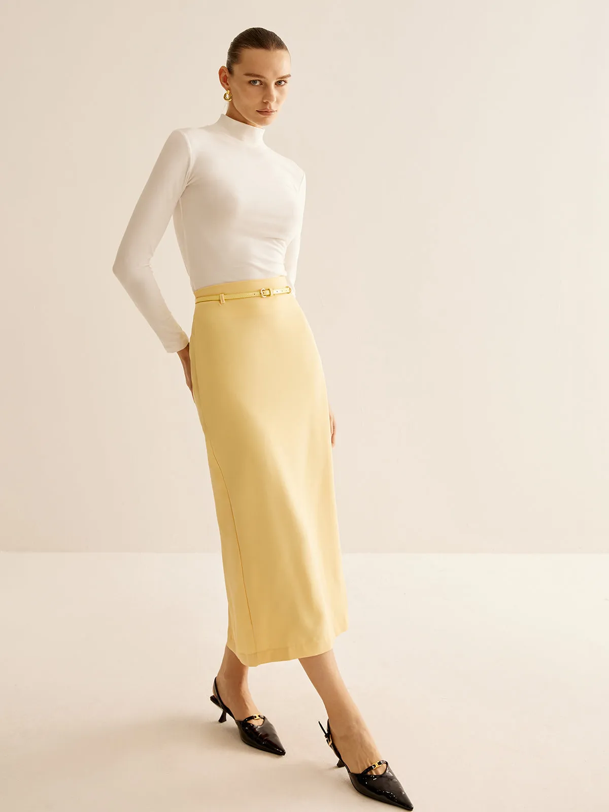 Romance Back-Split Belted Midi Skirt sold by COMMENSE product image thumbnail 5