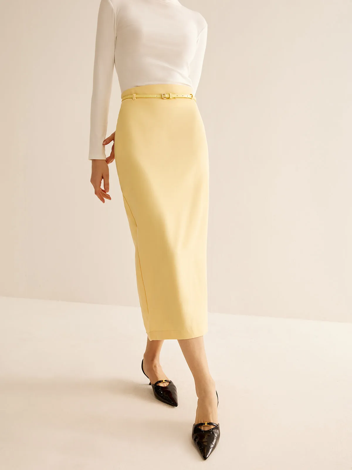 Romance Back-Split Belted Midi Skirt sold by COMMENSE product image thumbnail 2