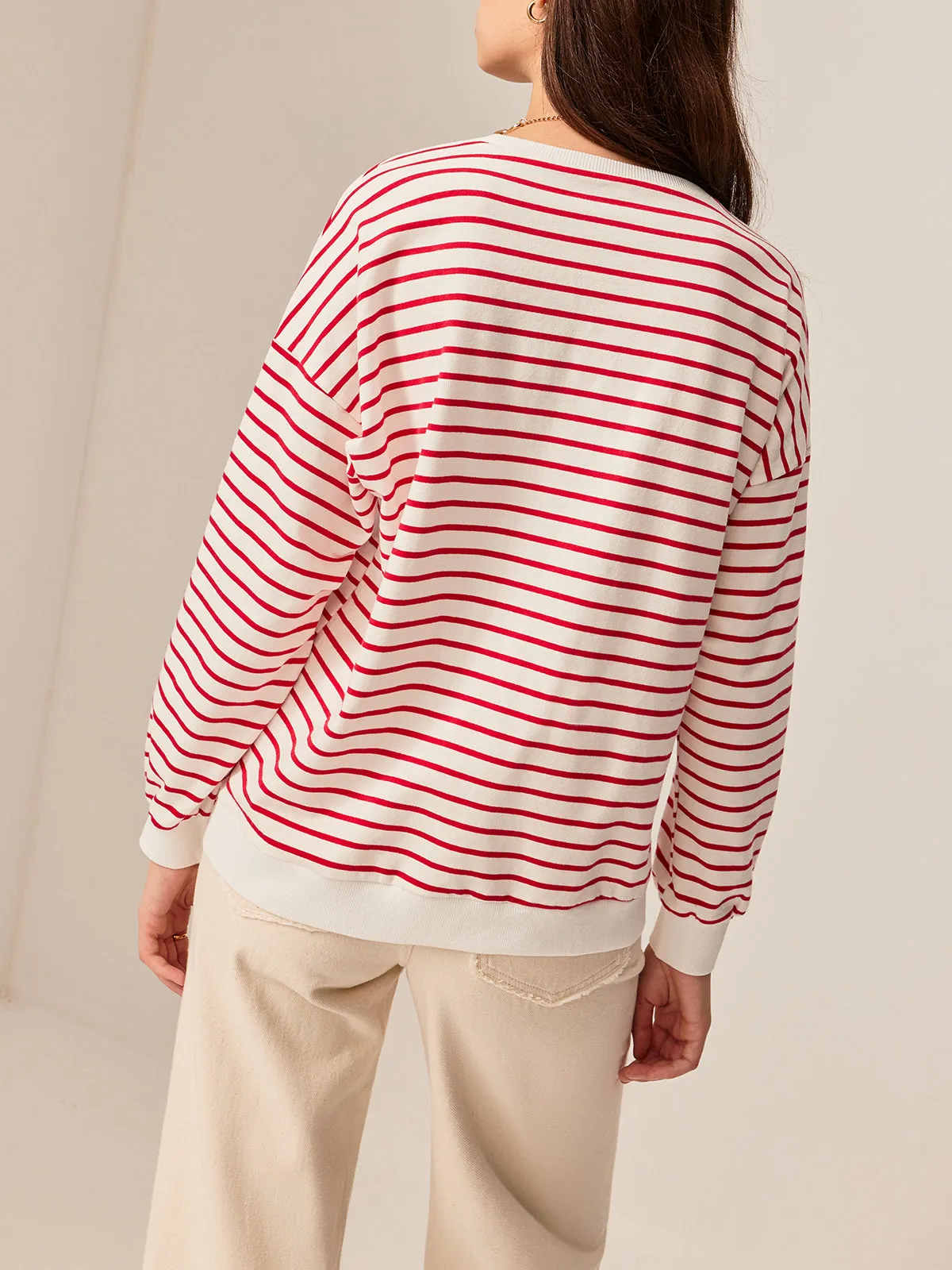 Contrast Trim Striped Sweatshirt sold by COMMENSE product image thumbnail 3