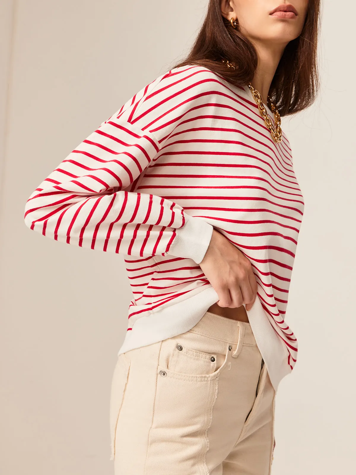 Contrast Trim Striped Sweatshirt sold by COMMENSE product image thumbnail 4