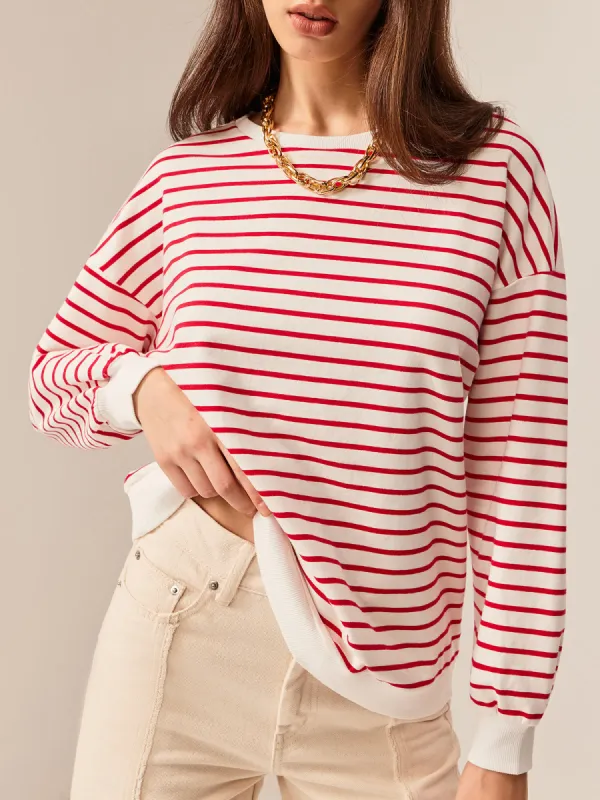 Contrast Trim Striped Sweatshirt sold by COMMENSE