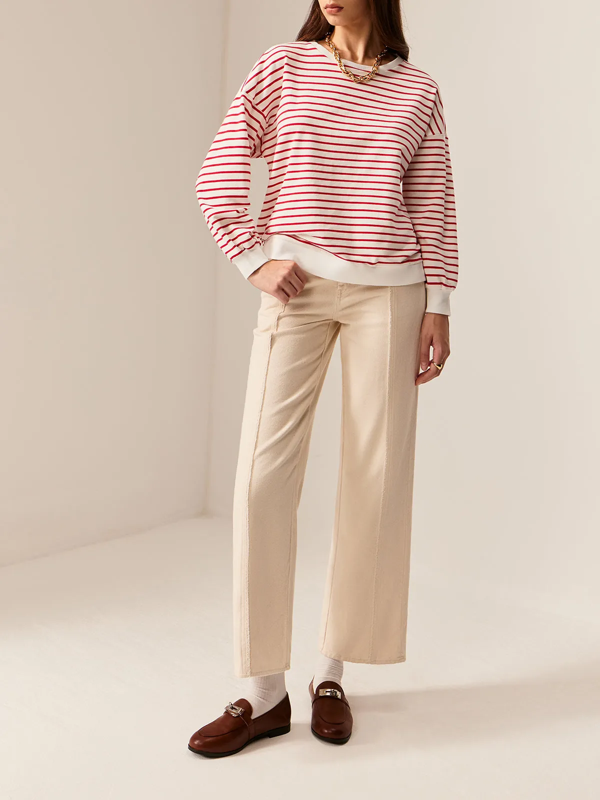 Contrast Trim Striped Sweatshirt sold by COMMENSE product image thumbnail 5