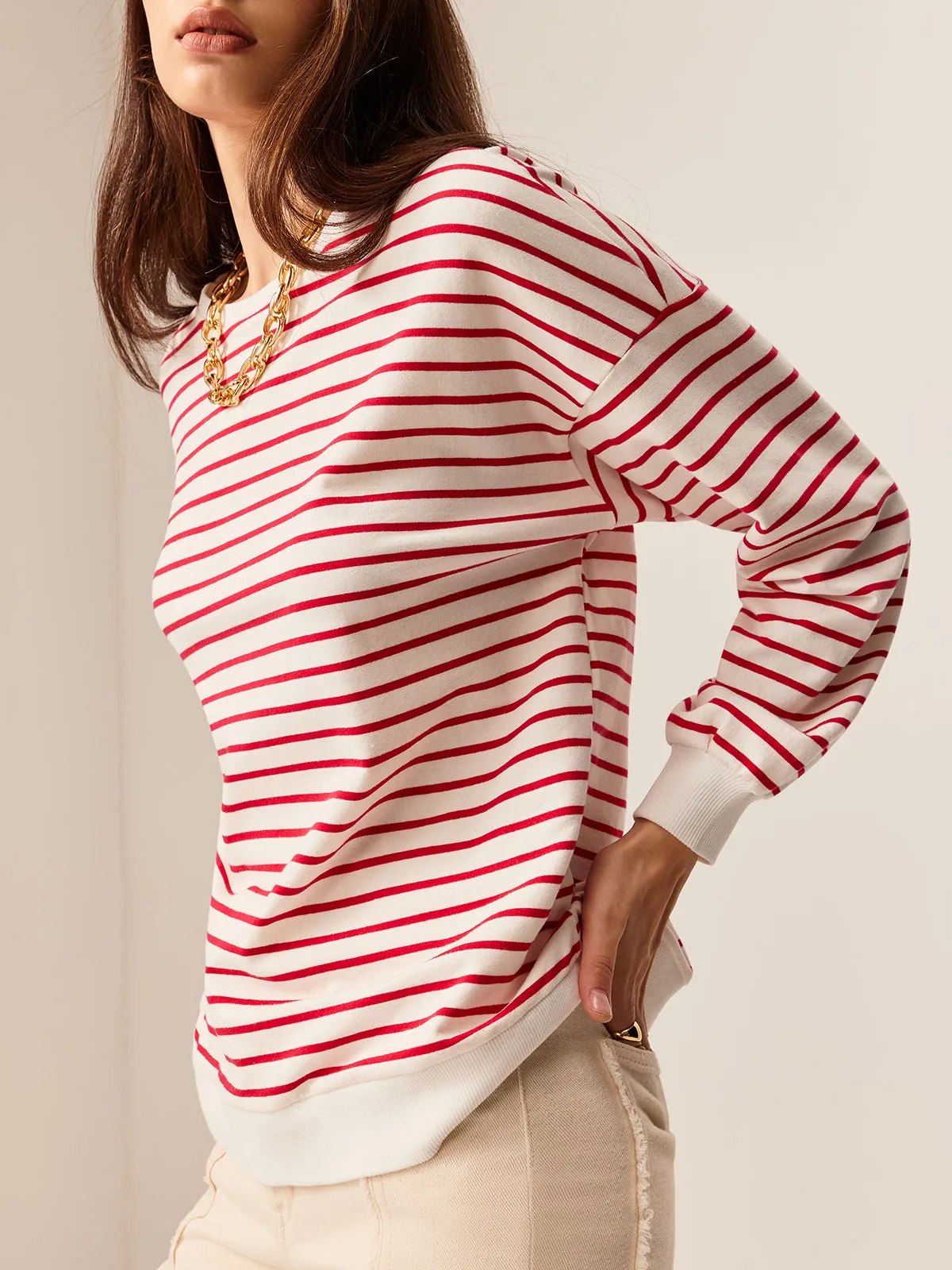 Contrast Trim Striped Sweatshirt sold by COMMENSE product image thumbnail 2
