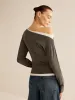 Asymmetrical Contrast Trim Slim T-Shirt sold by COMMENSE
