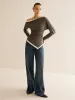 Asymmetrical Contrast Trim Slim T-Shirt sold by COMMENSE
