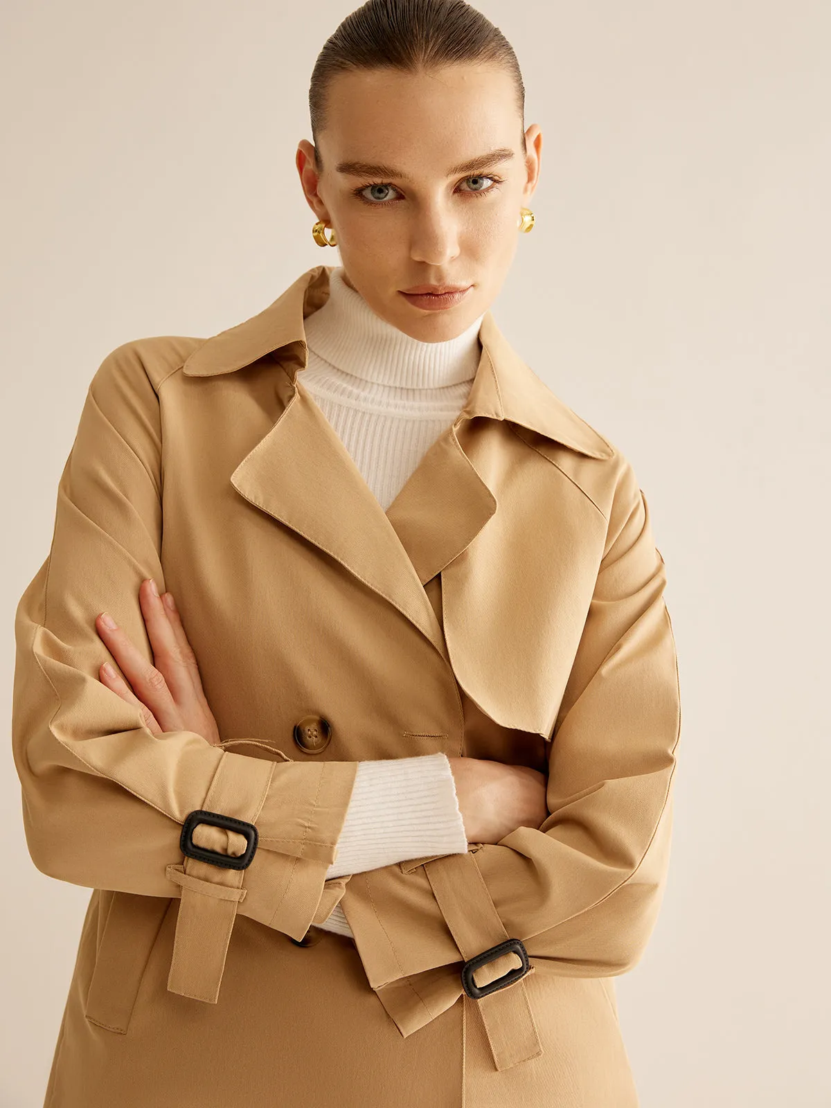 Buckle Design Lapel Belted Trench Coat sold by COMMENSE product image thumbnail 5