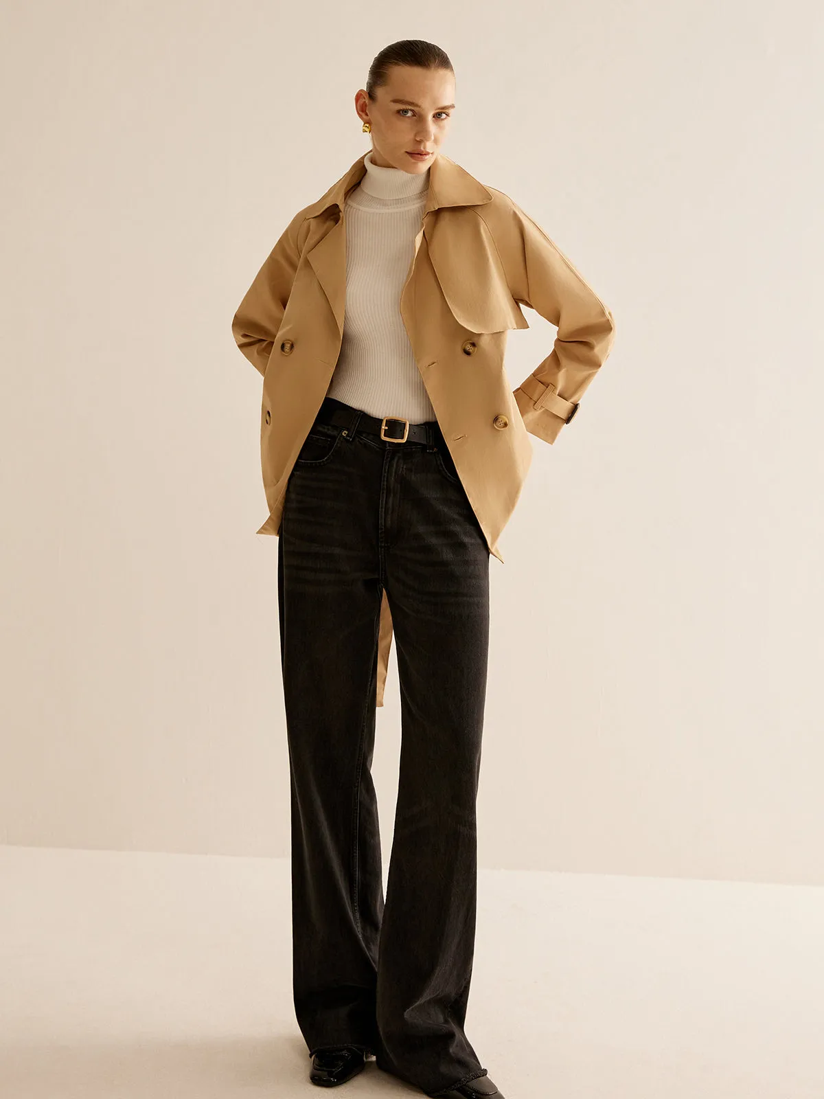 Buckle Design Lapel Belted Trench Coat sold by COMMENSE product image thumbnail 2