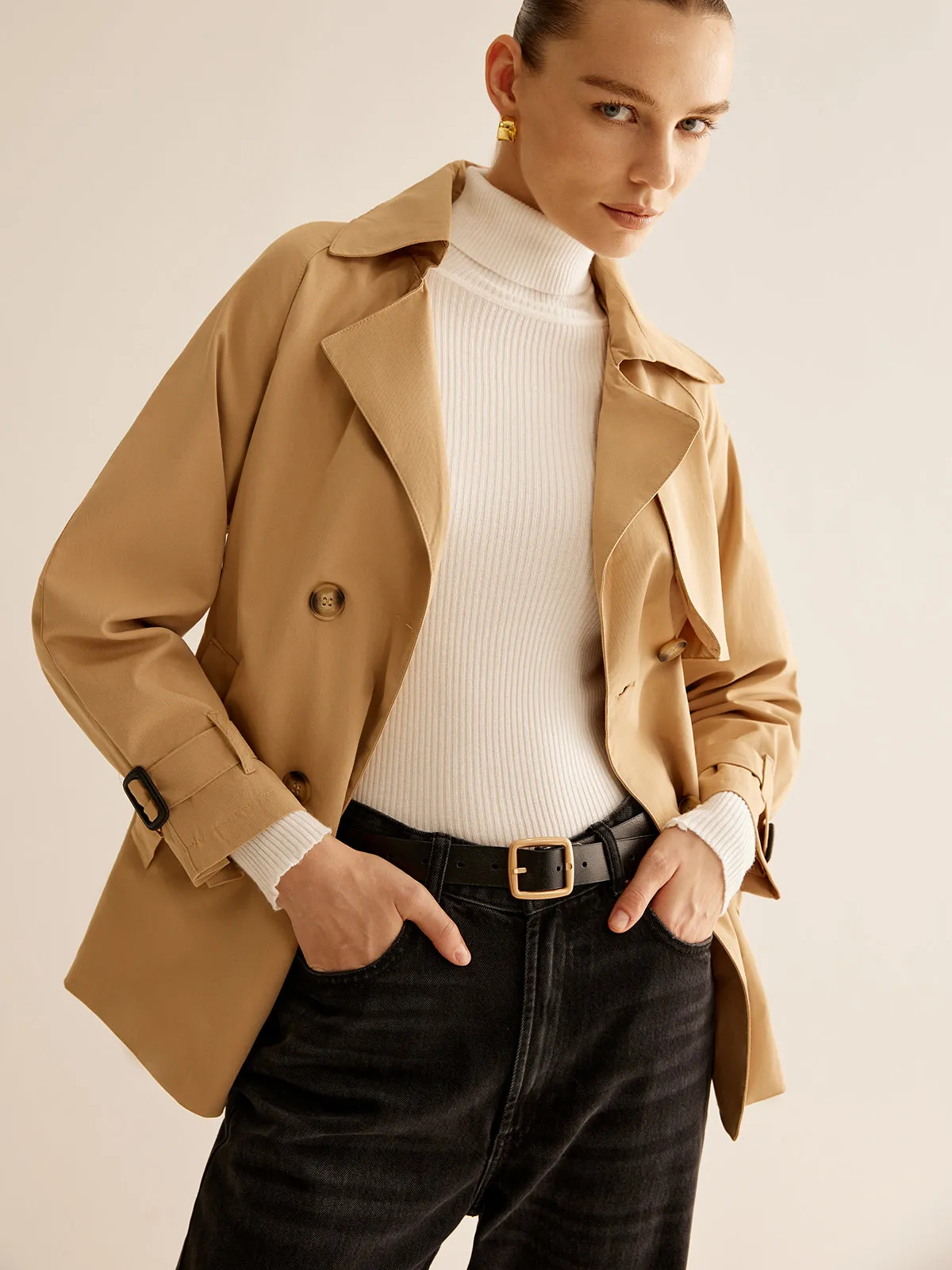 Buckle Design Lapel Belted Trench Coat sold by COMMENSE product image thumbnail 3