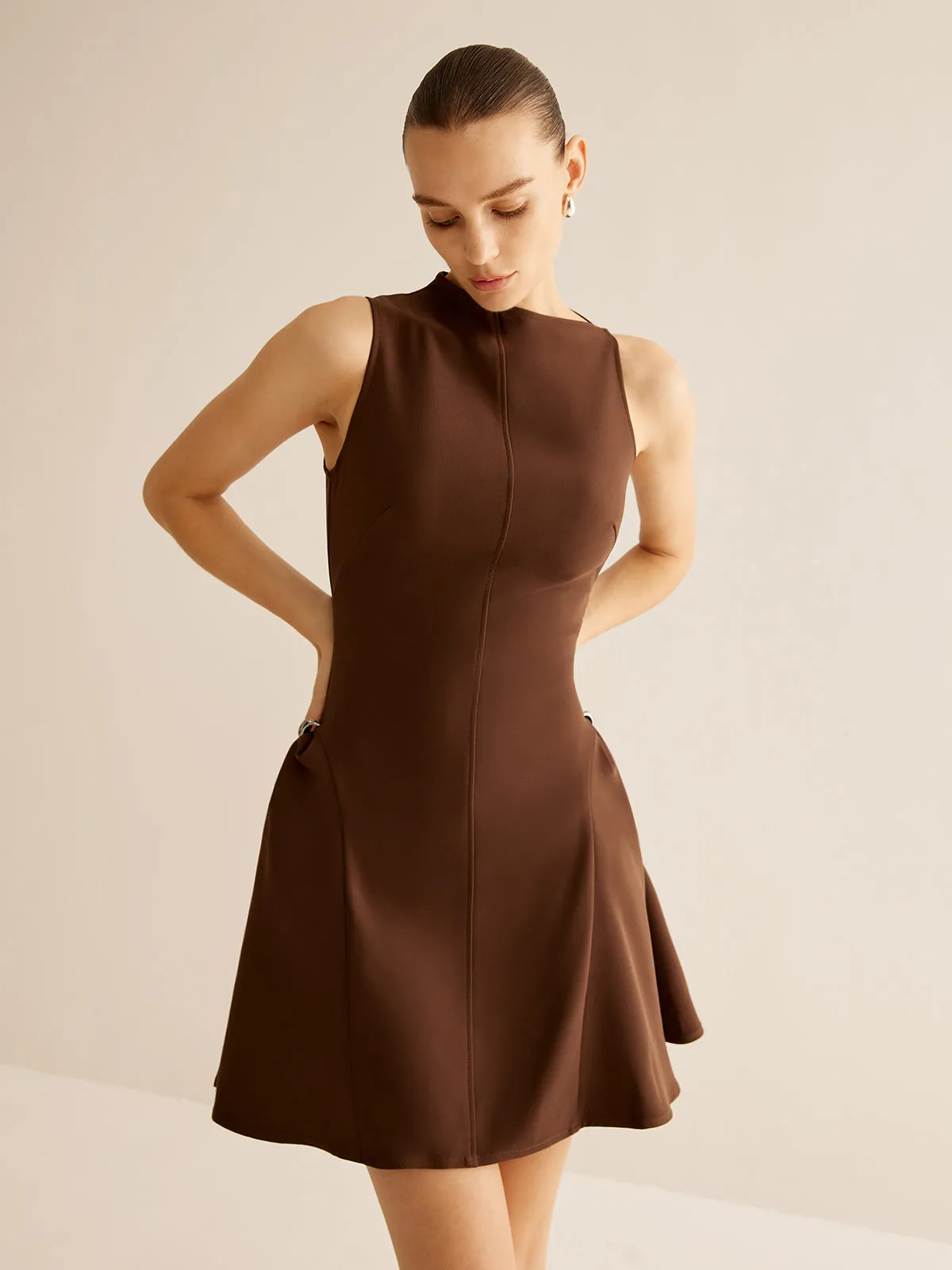 Asymmetrical Collar Panel Ruched Dress sold by COMMENSE product image thumbnail 4