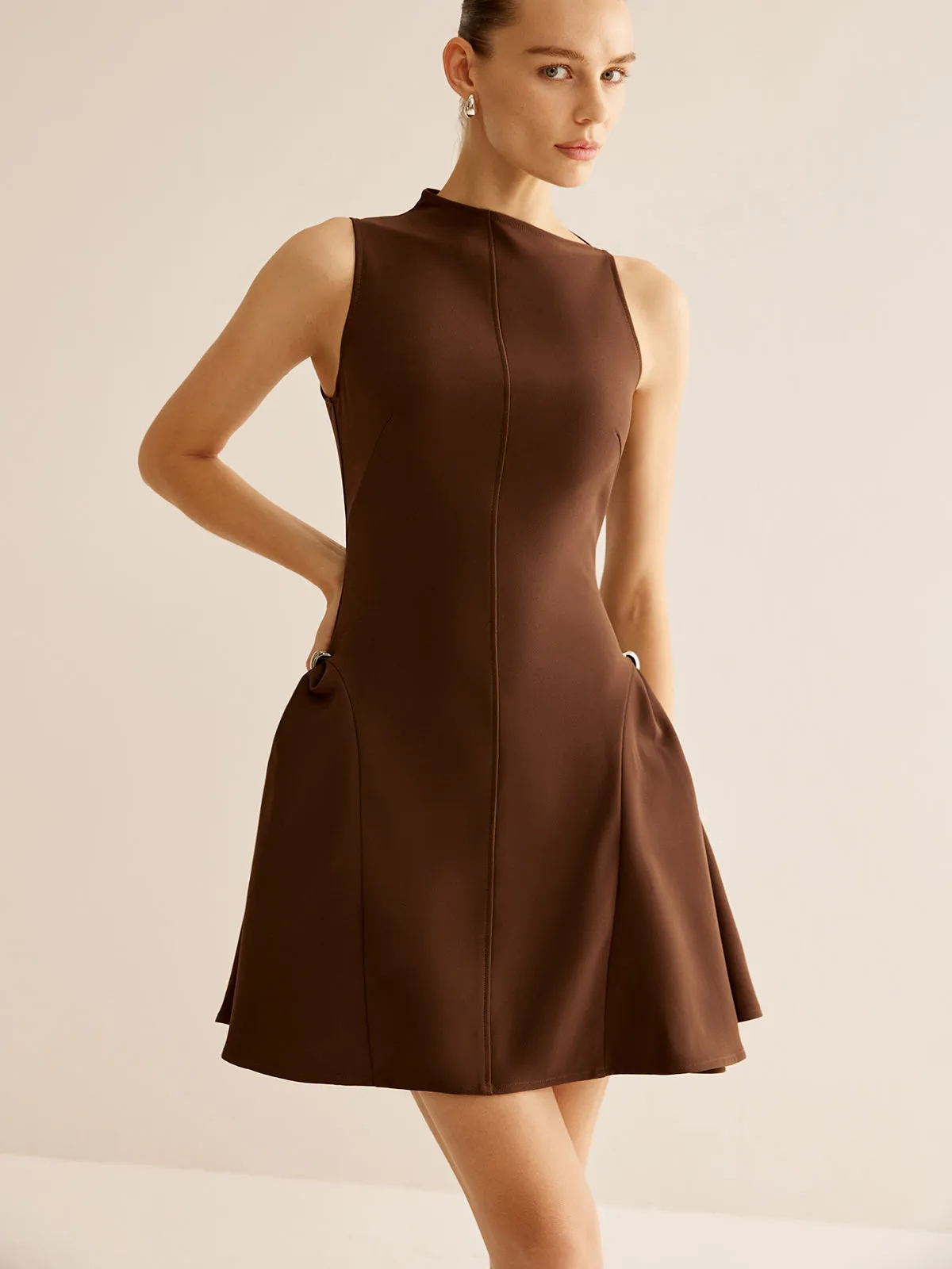 Asymmetrical Collar Panel Ruched Dress sold by COMMENSE product image thumbnail 5