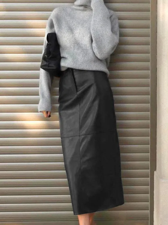 Piping PU Leather A-Line Skirt sold by COMMENSE product image thumbnail 2