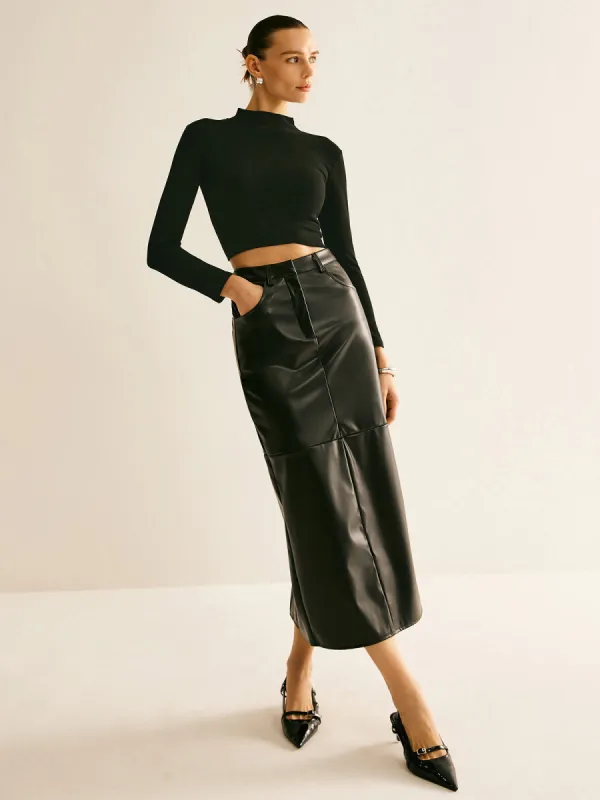 Piping PU Leather A-Line Skirt sold by COMMENSE