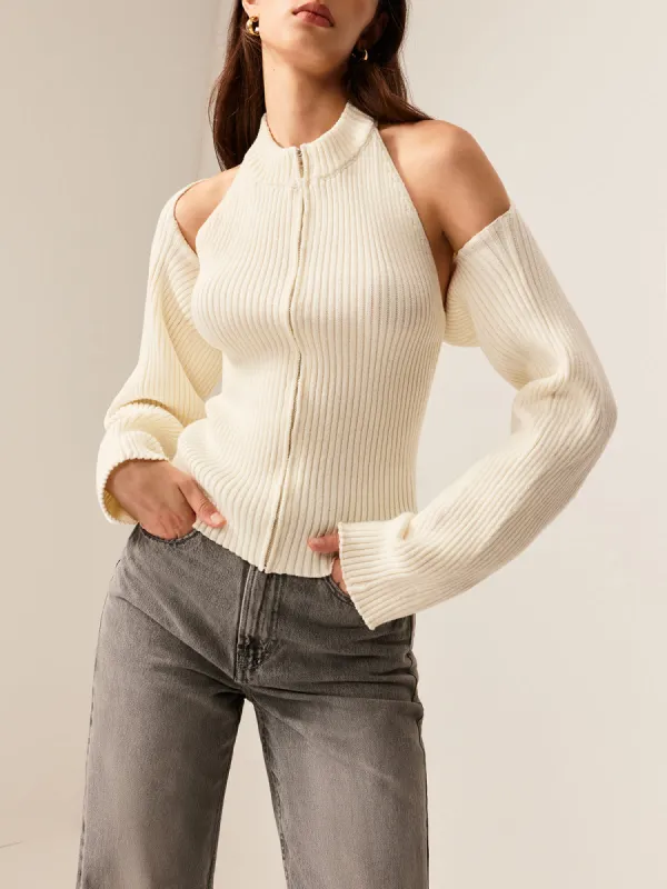 Ribbed Zipper Shrug Sweater Co-ord sold by COMMENSE