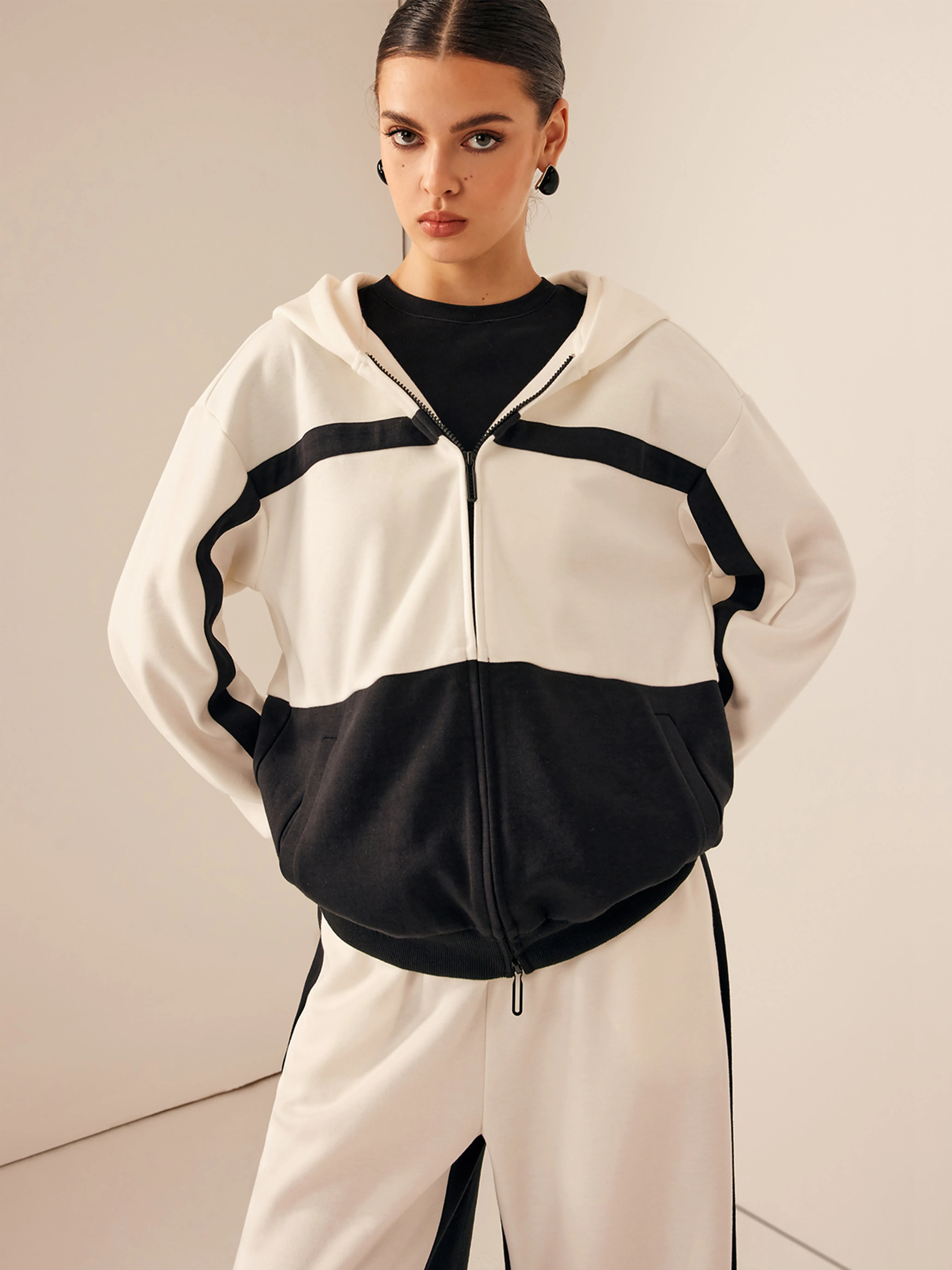 Color Block Zip Hooded Jacket sold by COMMENSE product image thumbnail 2