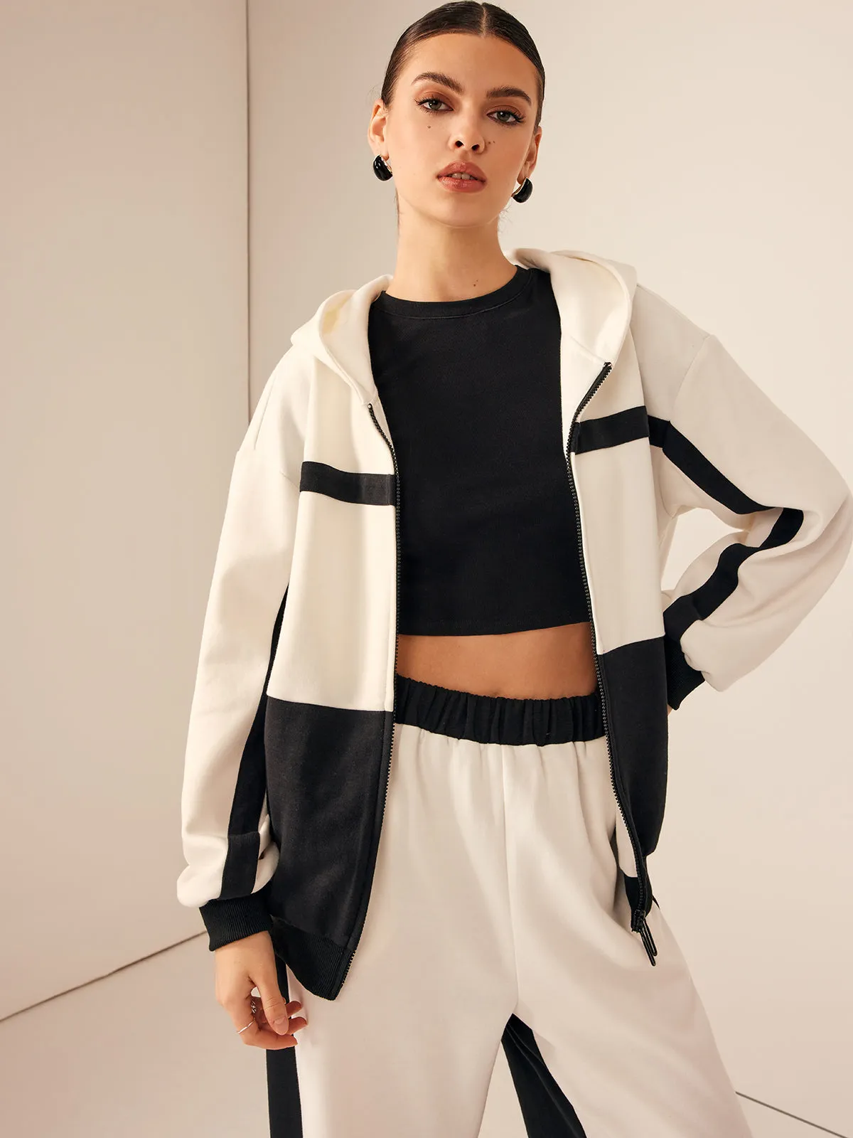 Color Block Zip Hooded Jacket sold by COMMENSE product image thumbnail 3