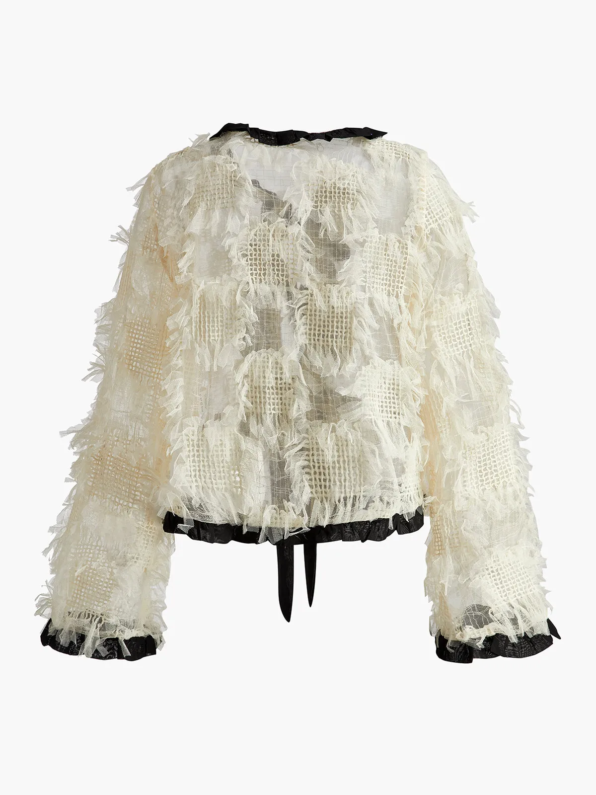 Elegant Contrast Trim Tie Shaggy Blouse sold by COMMENSE product image thumbnail 2