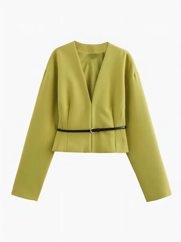 V-Neck Slim Belted Blazer sold by COMMENSE