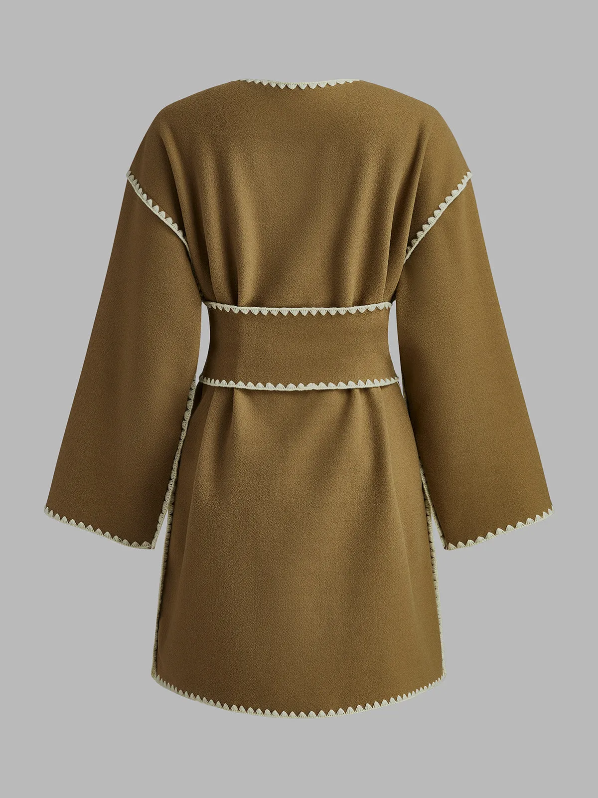 Embroidered Piping Wide Belted Wool Coat sold by COMMENSE product image thumbnail 2