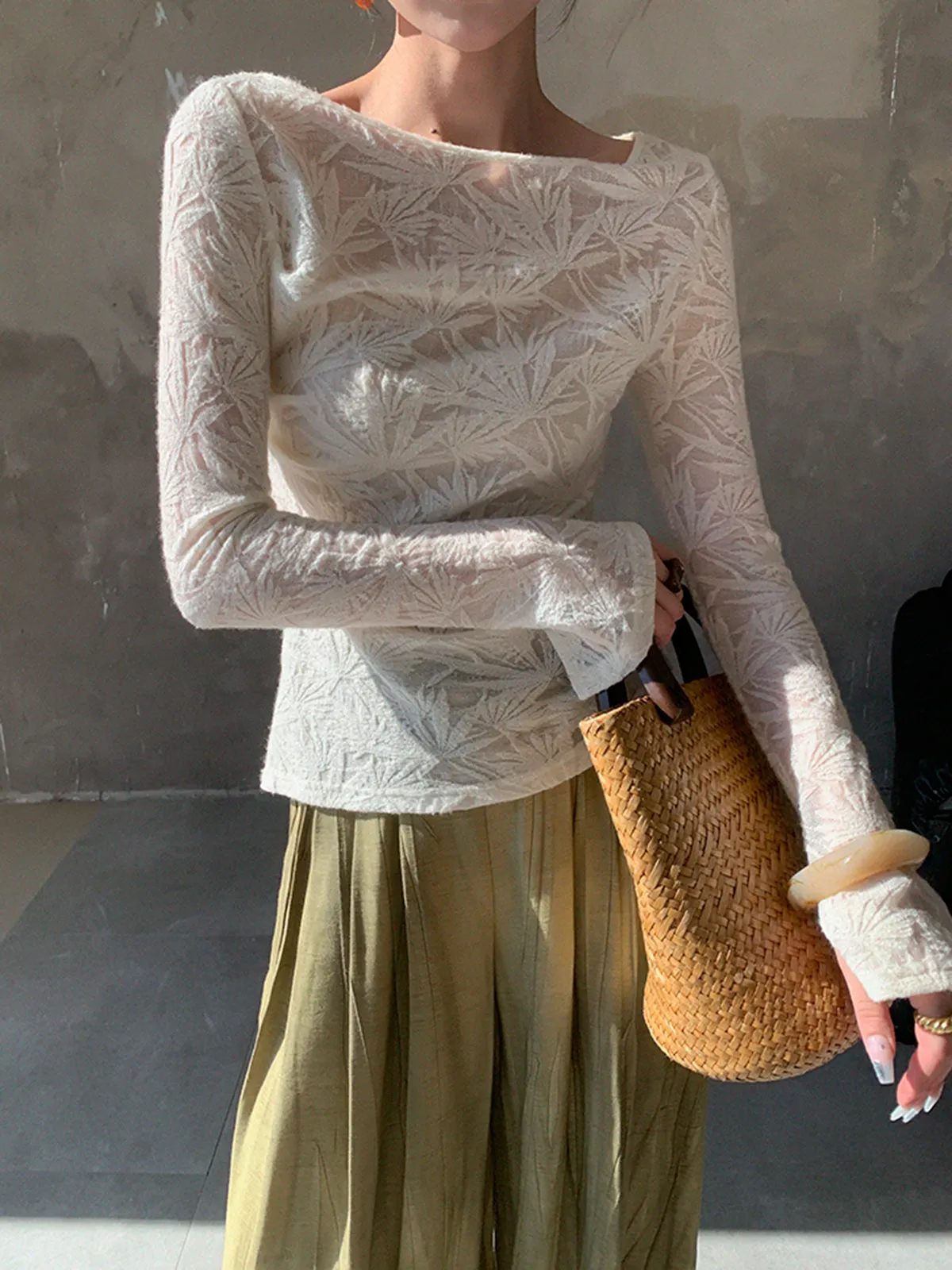 Semi-Sheer Lace Slim T-Shirt sold by COMMENSE product image thumbnail 4