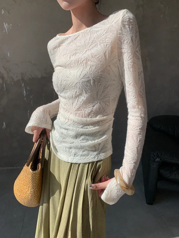 Semi-Sheer Lace Slim T-Shirt sold by COMMENSE