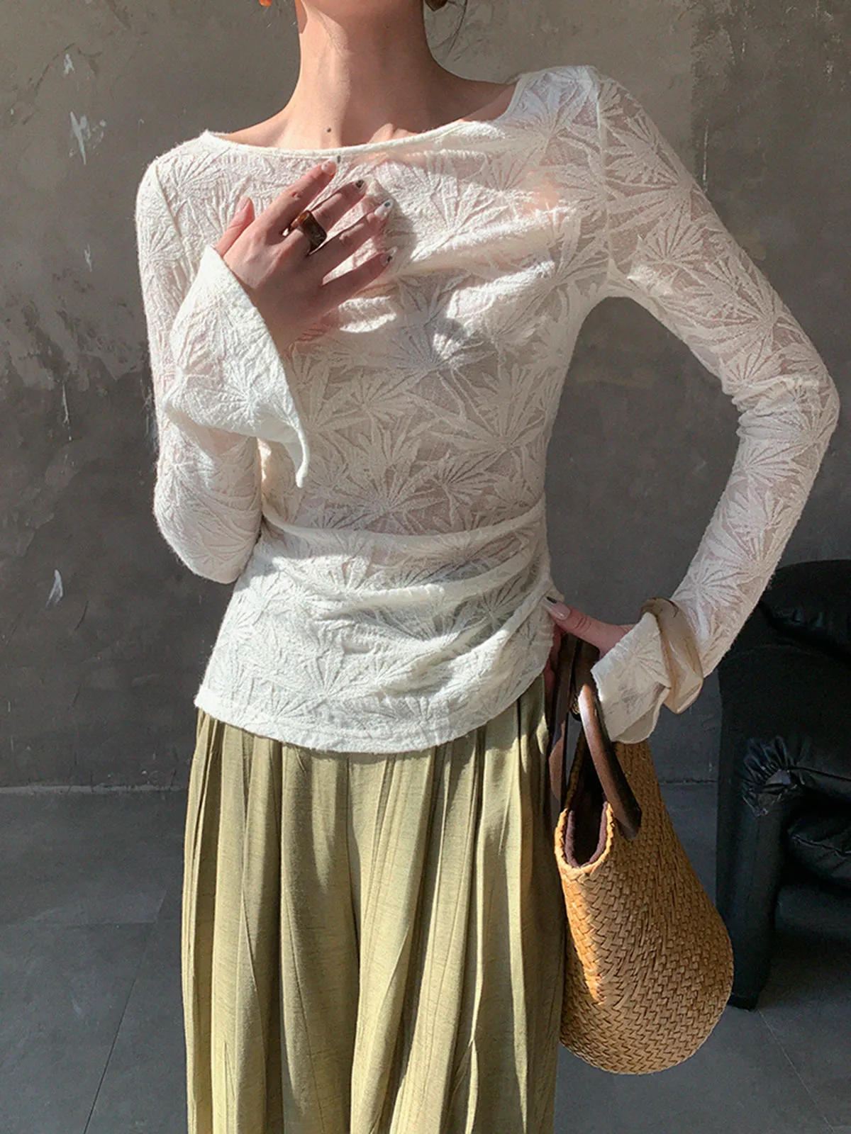 Semi-Sheer Lace Slim T-Shirt sold by COMMENSE product image thumbnail 5