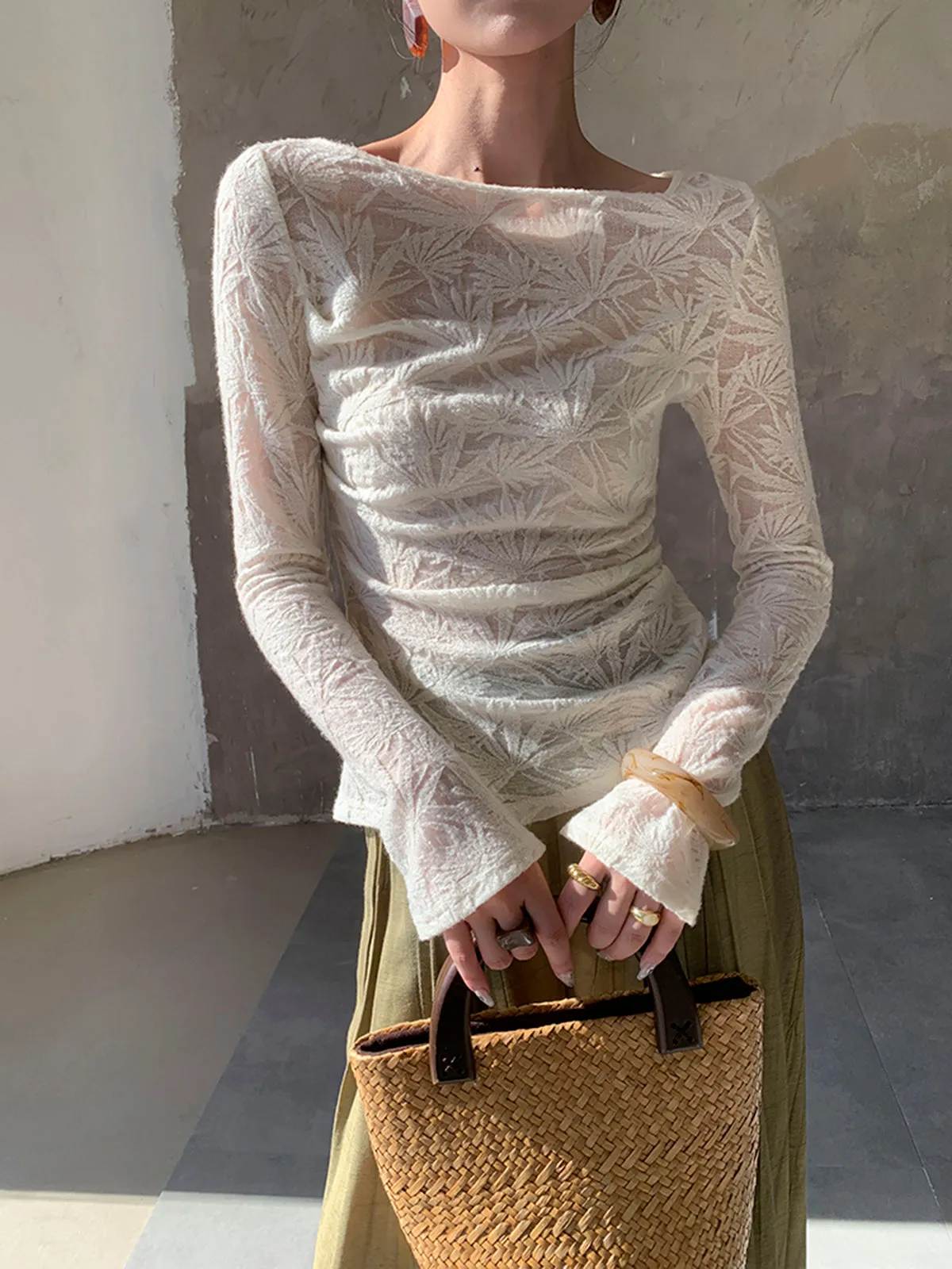 Semi-Sheer Lace Slim T-Shirt sold by COMMENSE product image thumbnail 2