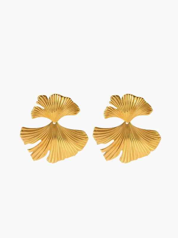 Ginkgo Leaf Ripple Earrings sold by COMMENSE