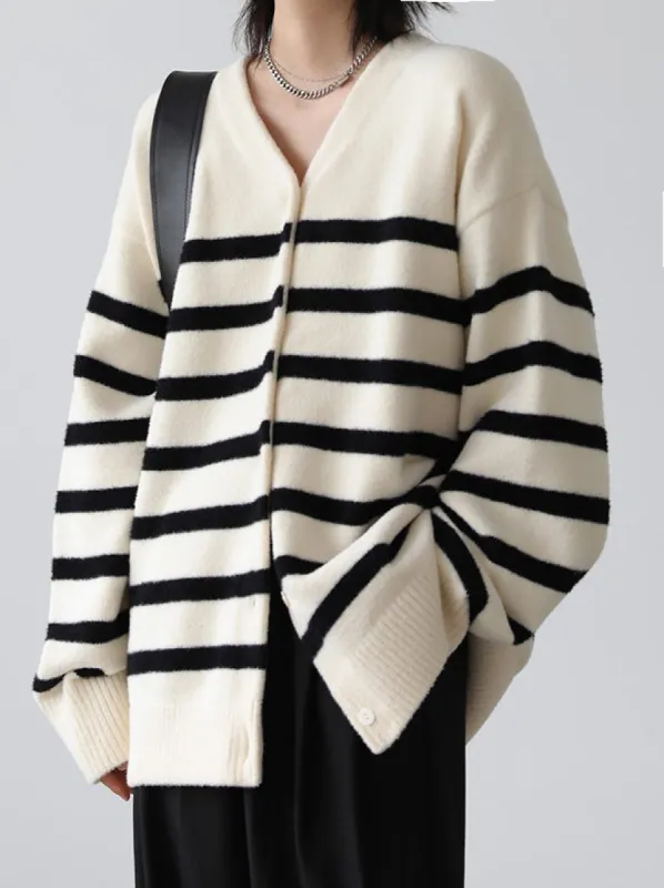 Soft Striped Stretch Cardigan sold by COMMENSE