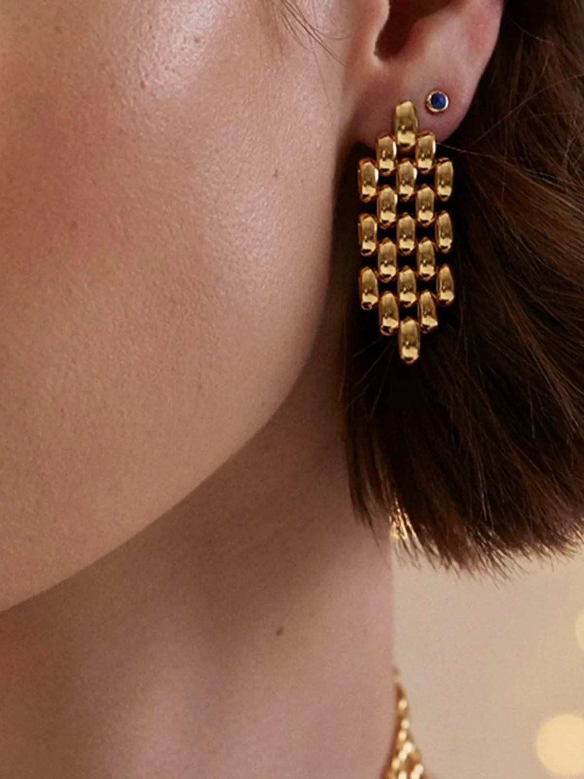 Hollow Beaded Chain Pendant Earrings sold by COMMENSE product image thumbnail 2