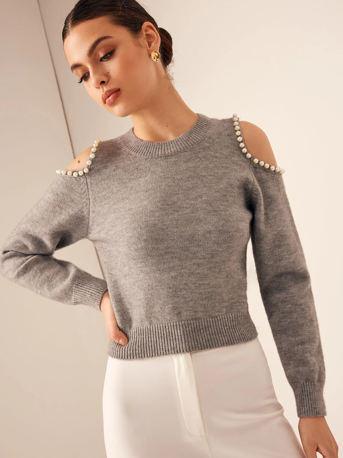 Cutout Pearl Beaded Sweater sold by COMMENSE product image thumbnail 3