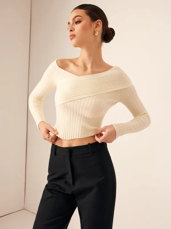 Asymmetrical Criss Cross Ribbed Sweater sold by COMMENSE