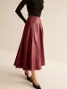Back Zipper Pleated Faux Leather Skirt sold by COMMENSE