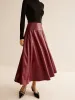 Back Zipper Pleated Faux Leather Skirt sold by COMMENSE