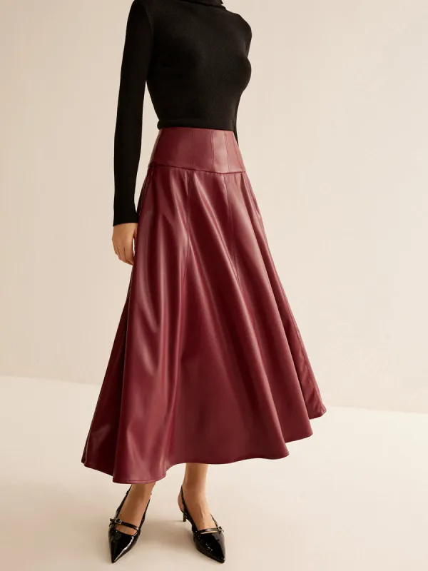Back Zipper Pleated Faux Leather Skirt sold by COMMENSE