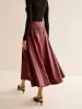 Back Zipper Pleated Faux Leather Skirt sold by COMMENSE