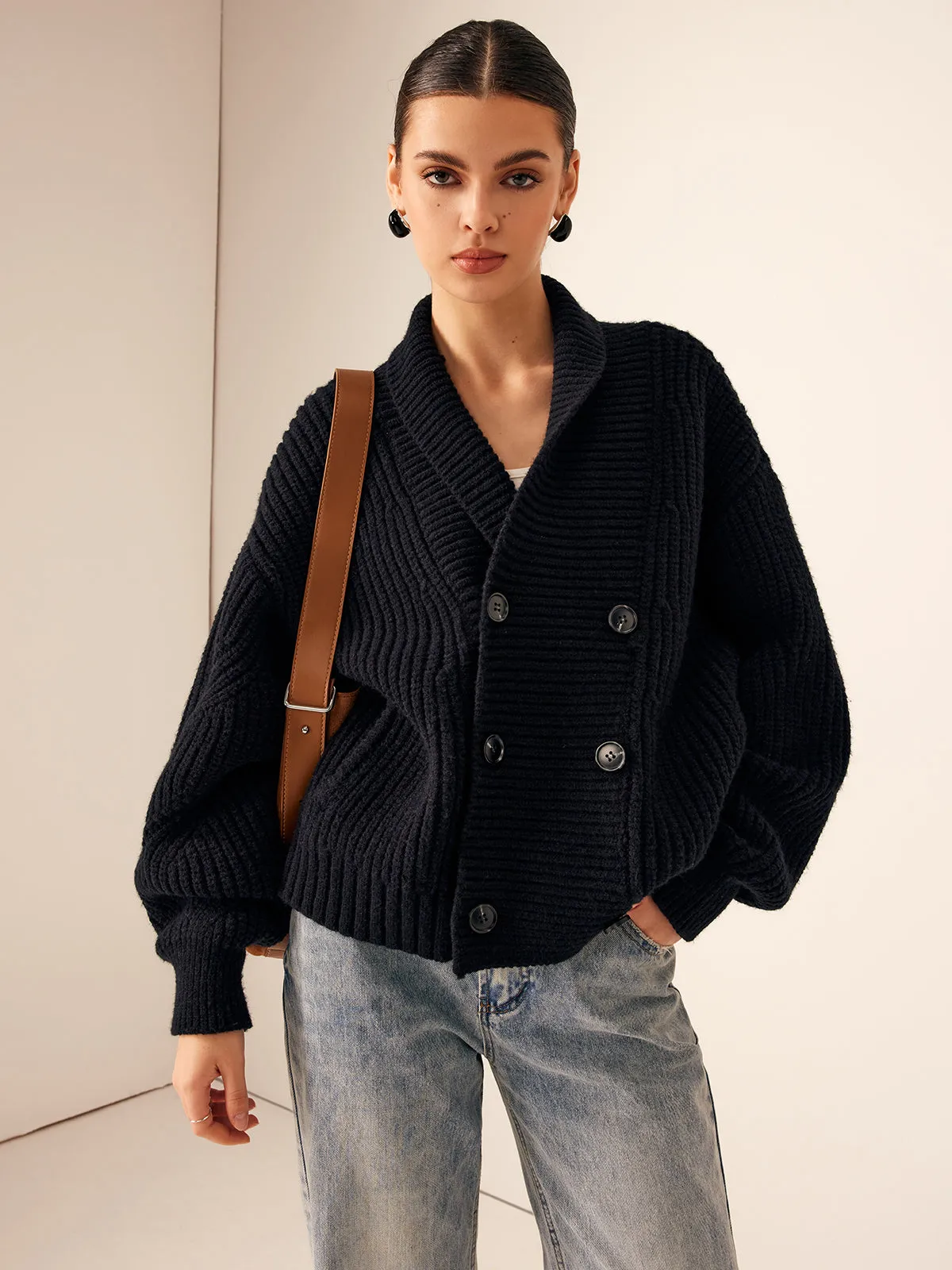 Ribbed Lapel Button Knit Outerwear sold by COMMENSE product image thumbnail 3