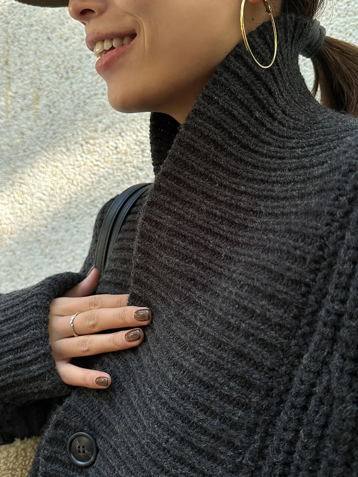 Ribbed Lapel Button Knit Outerwear sold by COMMENSE product image thumbnail 2