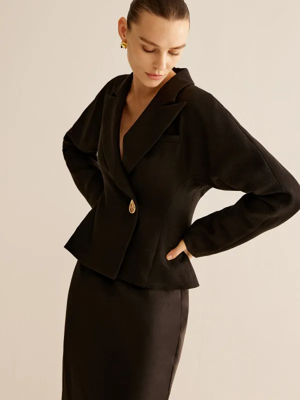 Golden Glossy-Button Lapel Slim Blazer sold by COMMENSE