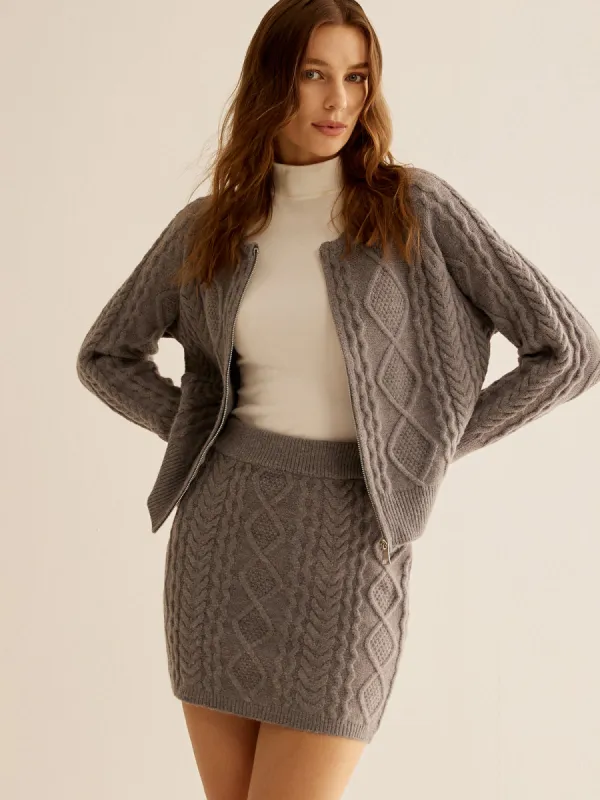 Cable Knit Zipper Slim Skirt Set sold by COMMENSE