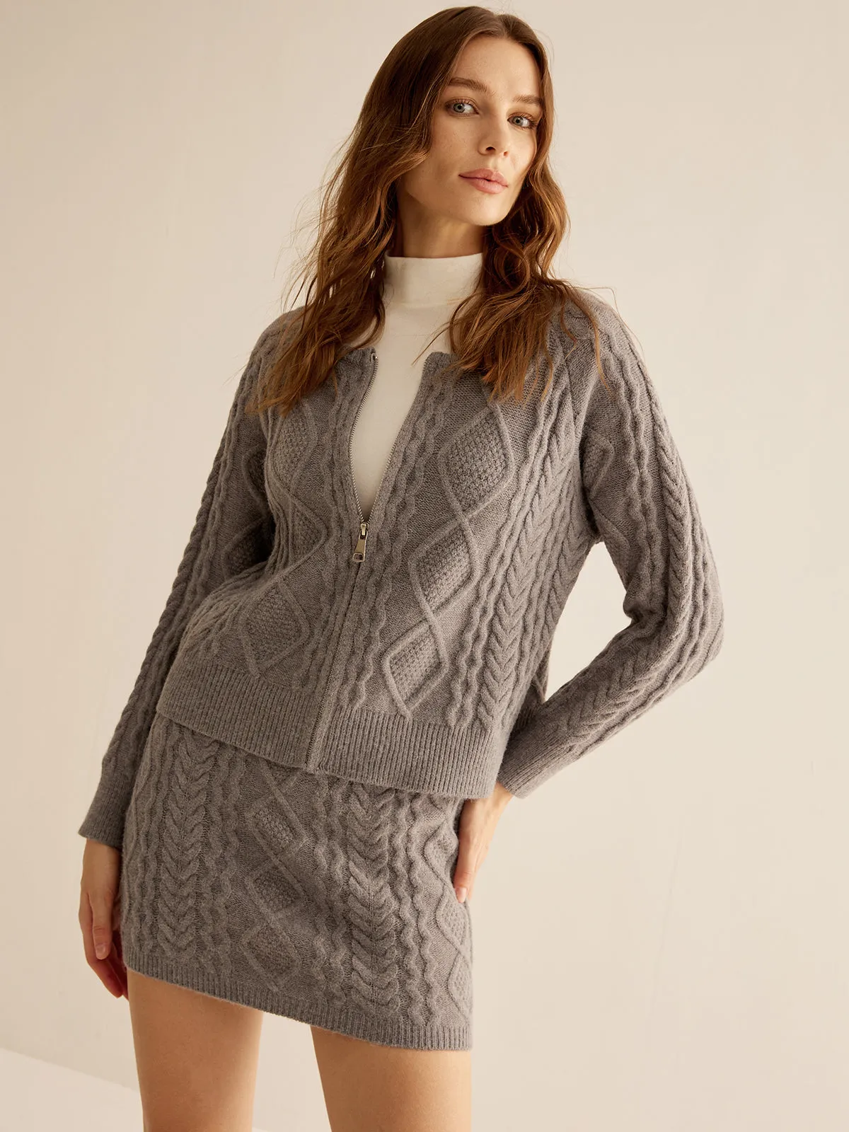 Cable Knit Zipper Slim Skirt Set sold by COMMENSE product image thumbnail 2