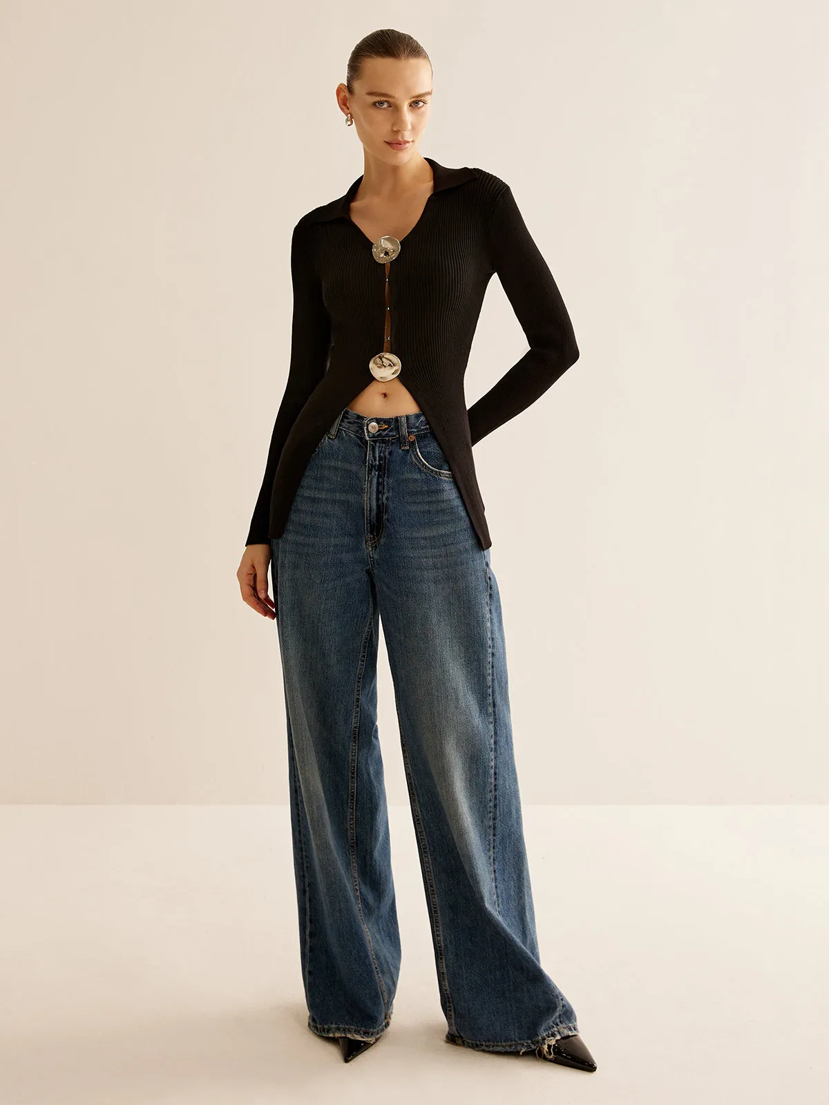 Glossy-Ring Ribbed Slim Cardigan sold by COMMENSE product image thumbnail 3