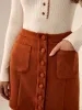 Breasted Pockets Faux Leather Skirt sold by COMMENSE