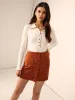 Breasted Pockets Faux Leather Skirt sold by COMMENSE