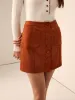 Breasted Pockets Faux Leather Skirt sold by COMMENSE