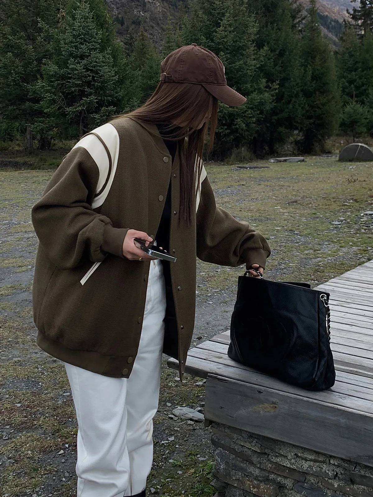 Stand Collar Contrast Trim Pockets Jacket sold by COMMENSE product image thumbnail 2