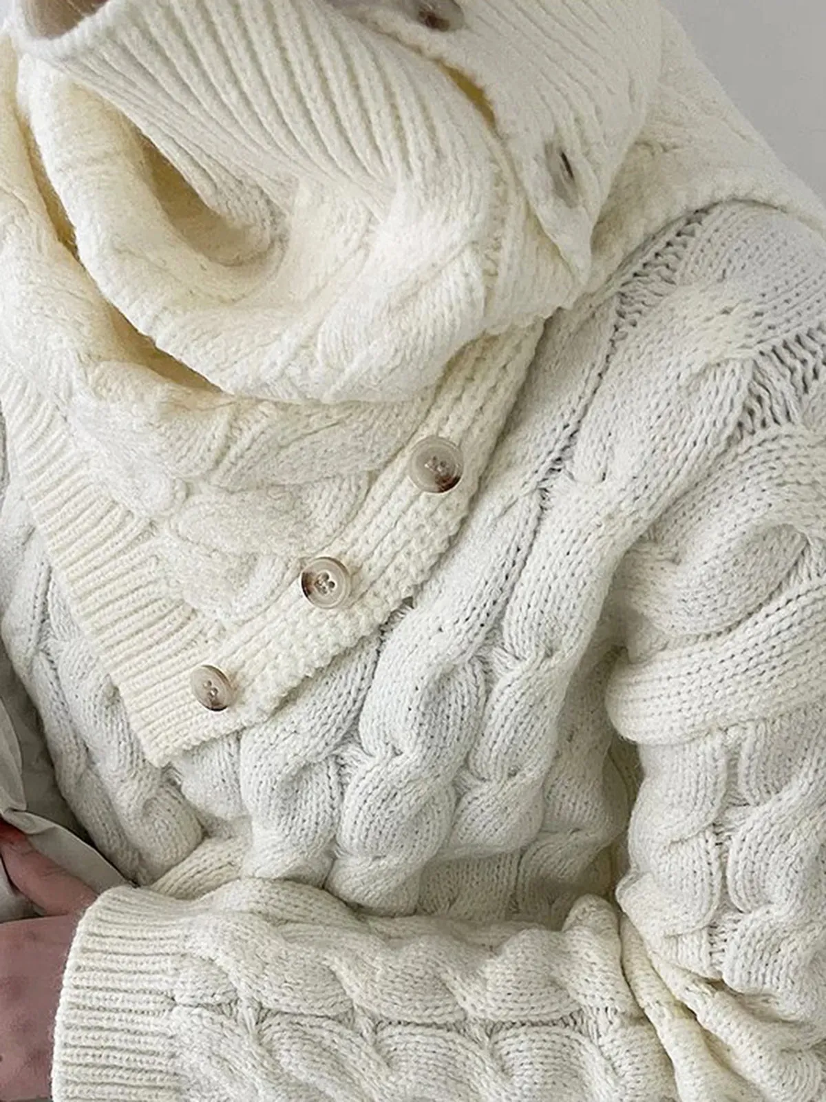 Cable Sweater With Button Scarf sold by COMMENSE