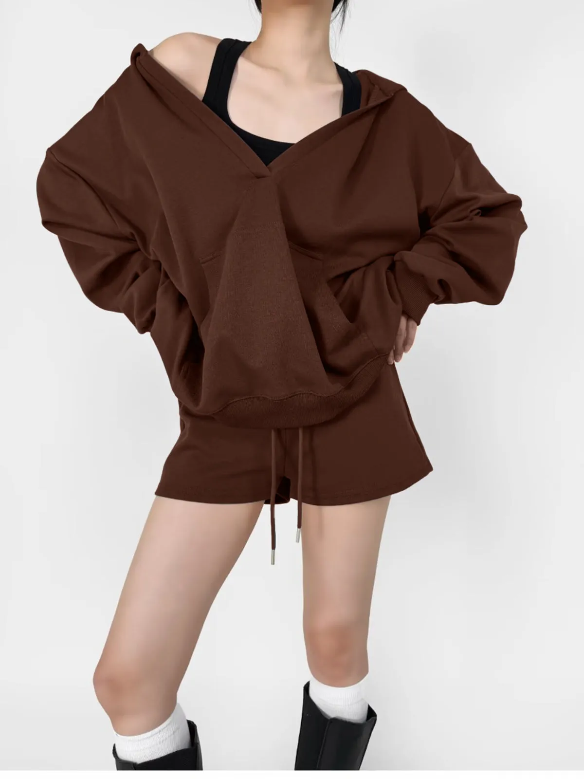V-Neck Oversized-Pocket Hoodie sold by COMMENSE